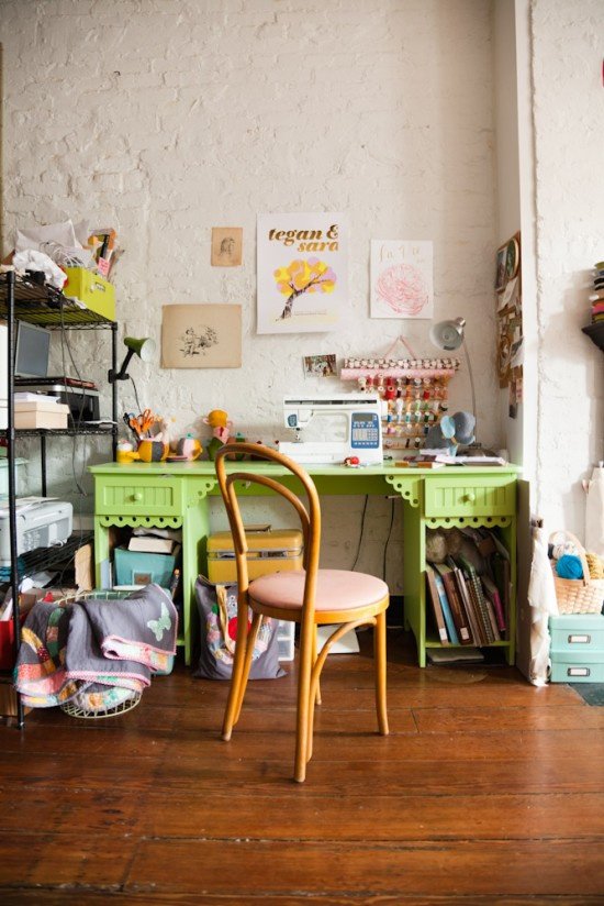 Colorful craft room storage wall