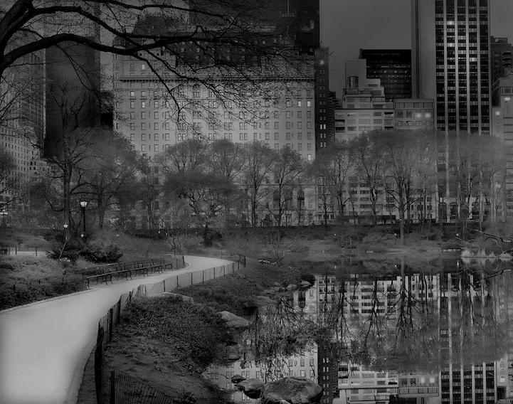 Quiet Central Park scene after midnight