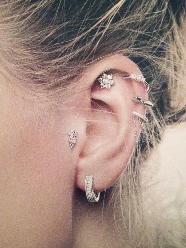 sparkle hoop tragus and chained helix jewelry