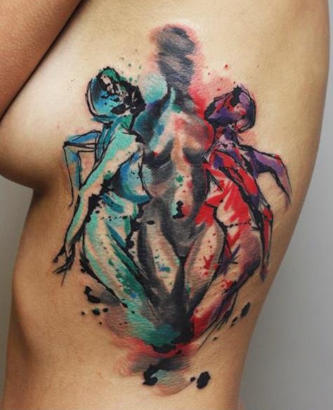 Example of watercolour tattoo colour layering