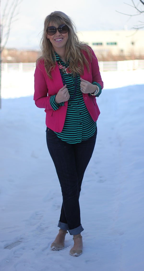Maternity winter coat and knit outfit