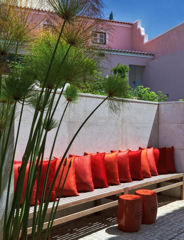 Upright outdoor bench with clean lines