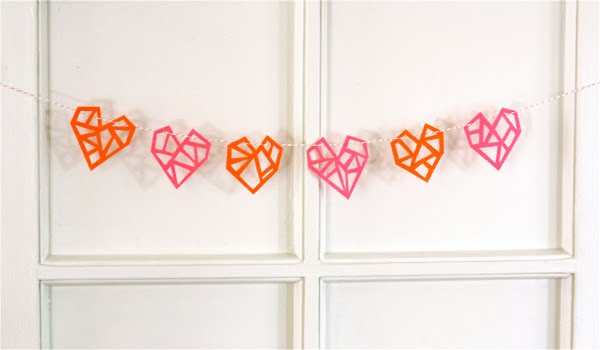 Geometric felt heart garland