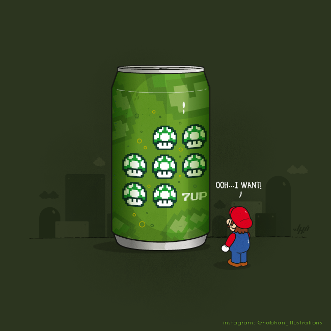 7UP can made of Super Mario 1-up mushrooms