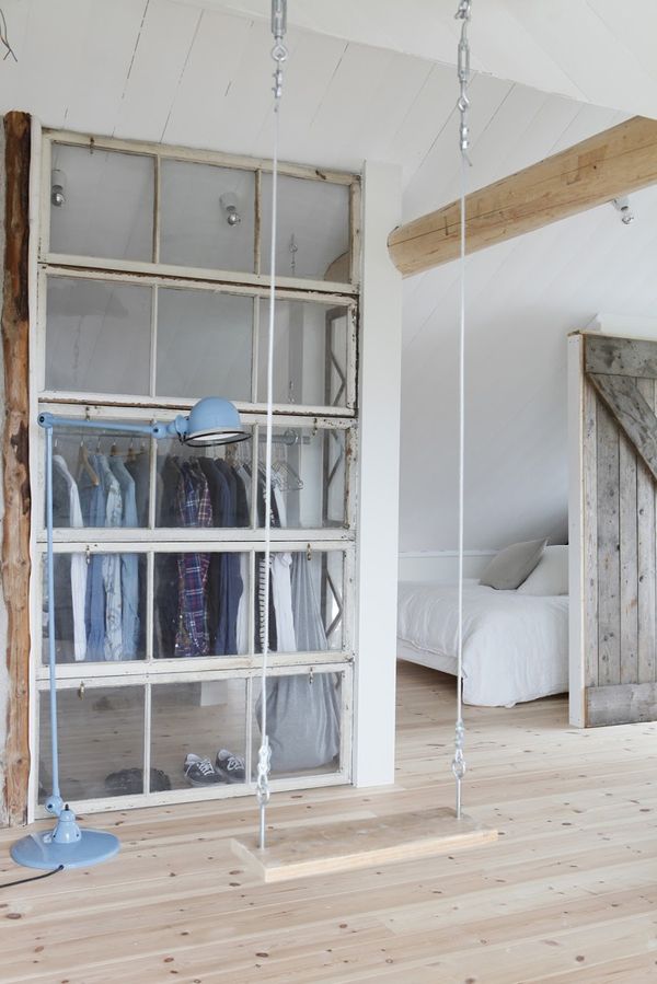 Fabric hanging seat indoors