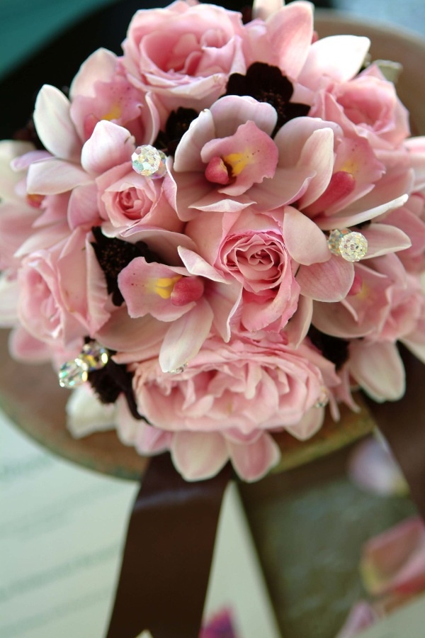Round pink bridal bouquet with layered petals