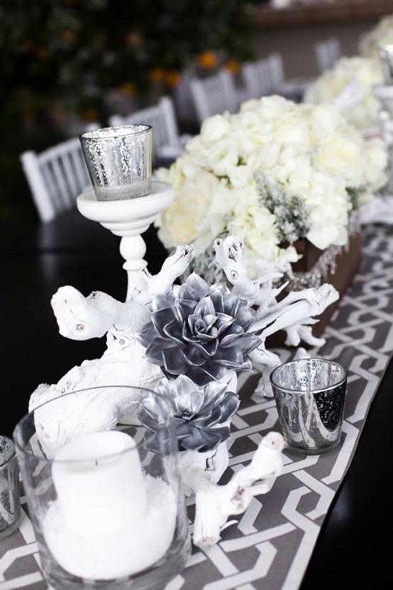Pale winter place settings in a creamy palette
