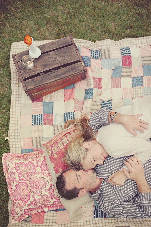 Engagement picnic under trees