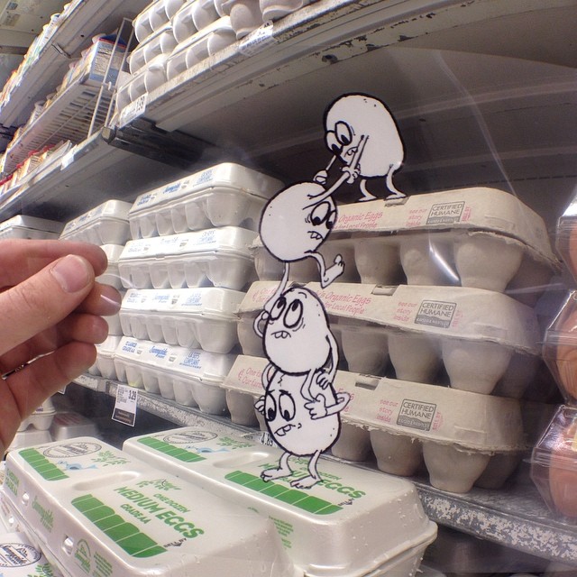Cartoon character overlaid on a real background