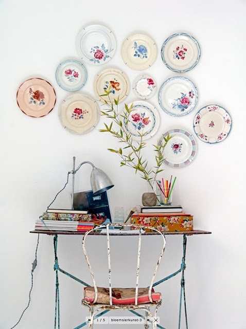 Kitchen plate wall beside cabinetry