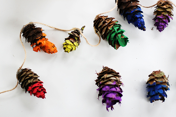 rainbow dipped pine cone garland