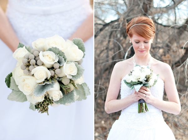 Winter wedding bouquet with greenery