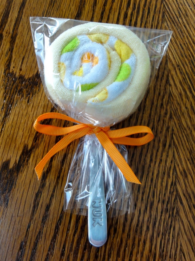 Baby washcloth lollipop favors