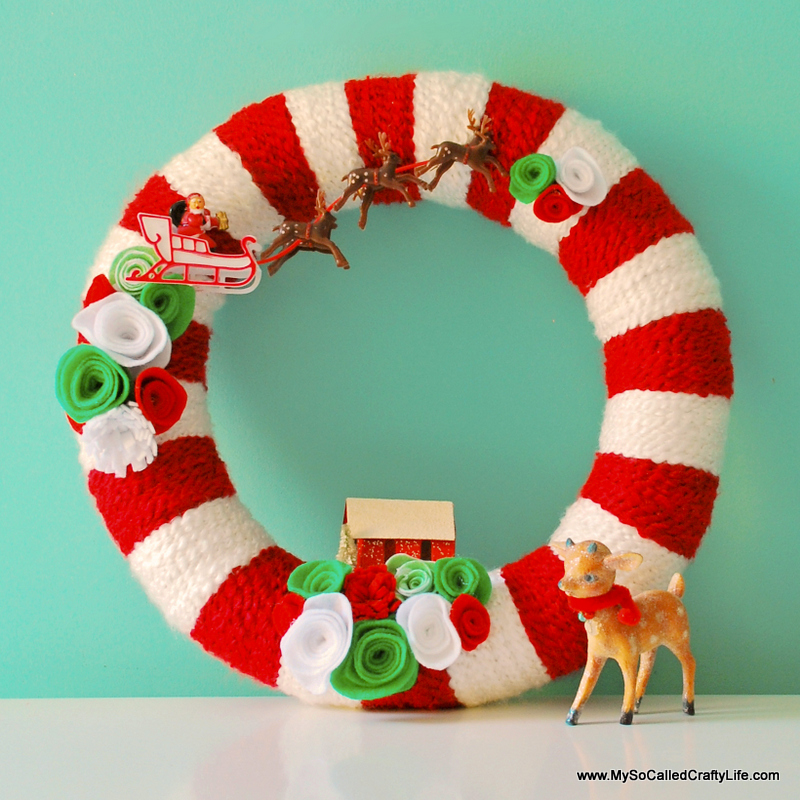 Retro yarn Christmas wreath