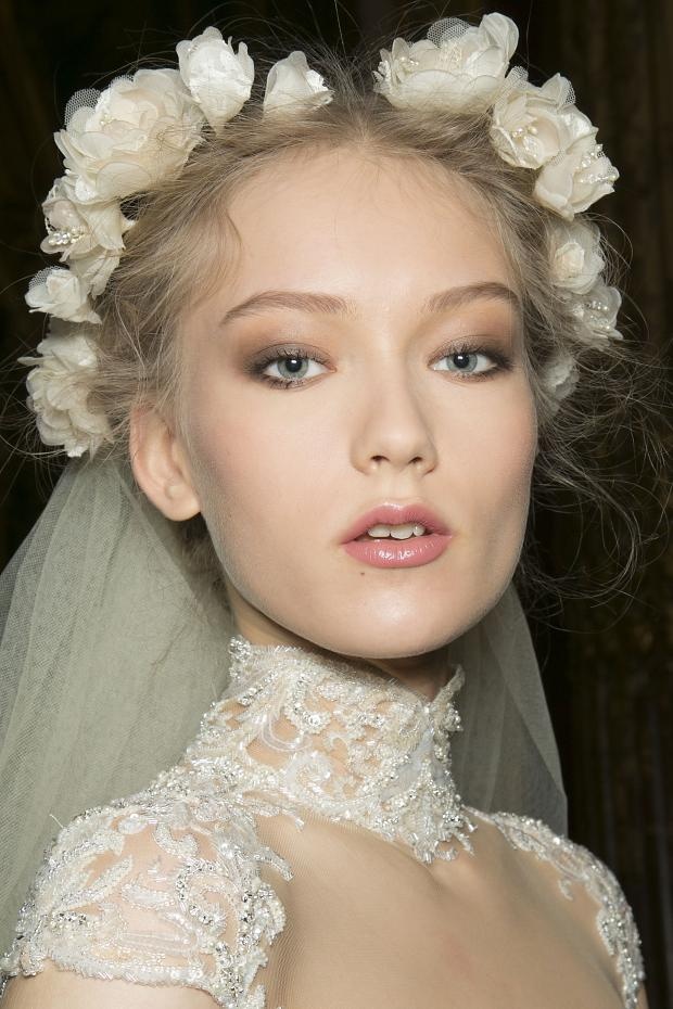 Pale floral bridal crown styling
