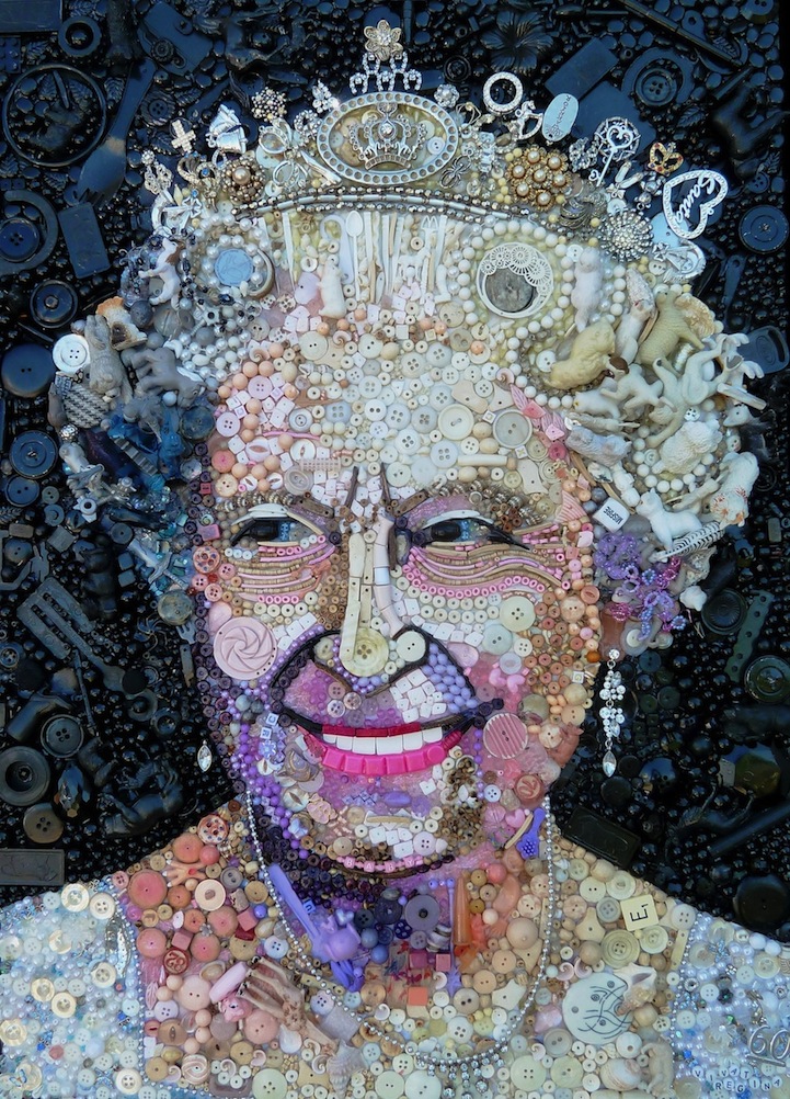 Jane Perkins mosaic portrait built from plastic toys and beads