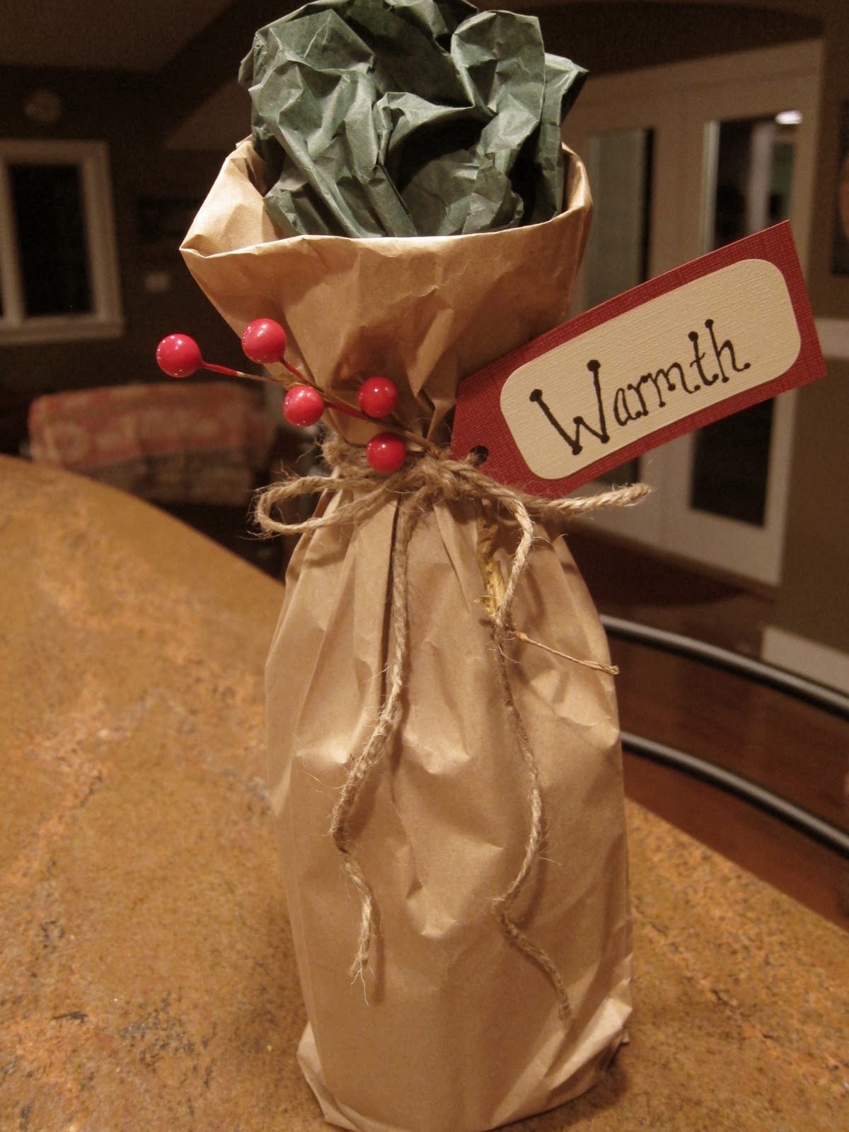 Fabric-wrapped wine bottle gift