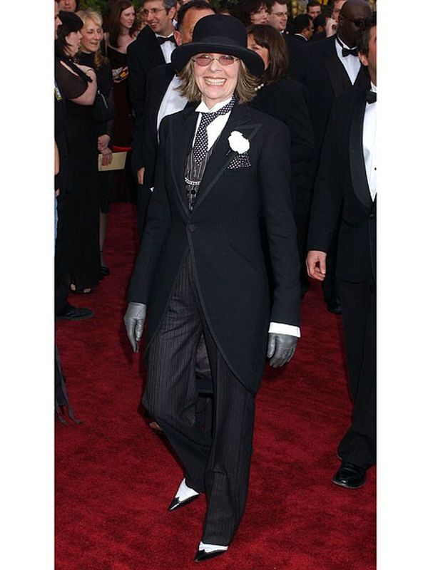 Diane Keaton in menswear-inspired red-carpet attire