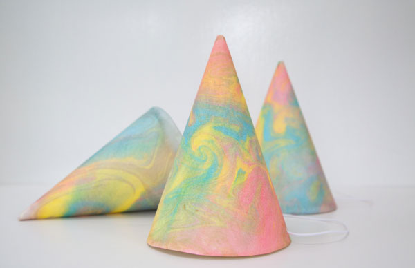 Marbleized paper party hats