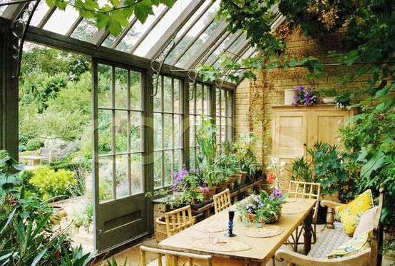 Sunroom seating arrangement in natural light