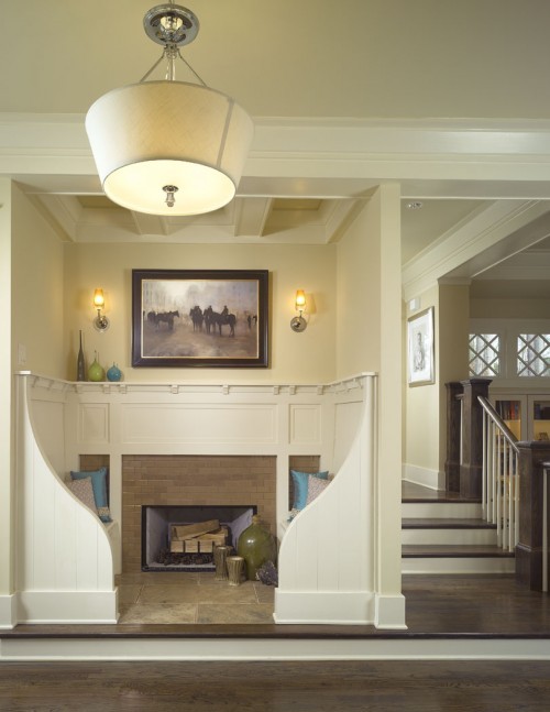 Tall cozy nook with vertical storage and seating