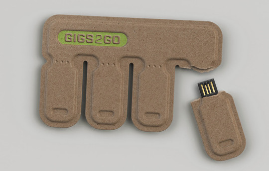 Gigs 2 Go tear-off USB drives in recycled paper pulp