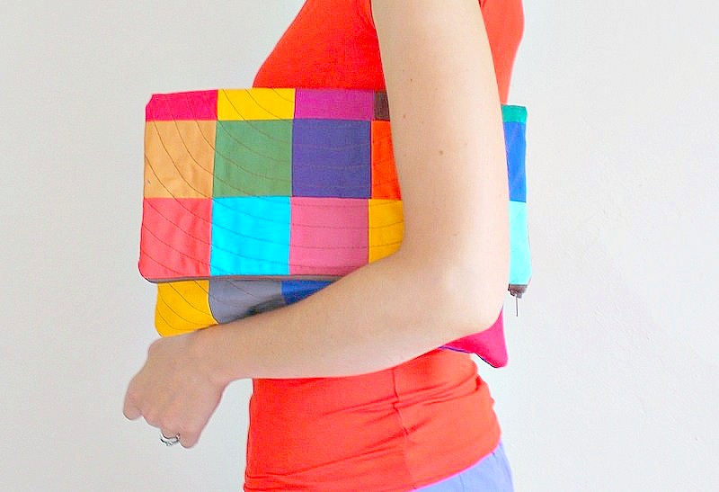 Colorful handmade patchwork clutch bag