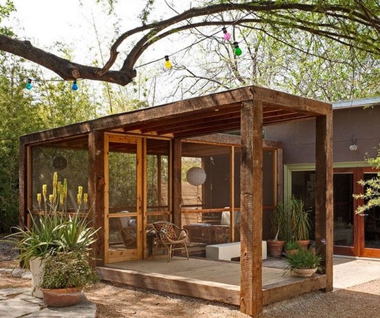 Cozy sunroom overlooking outdoor light