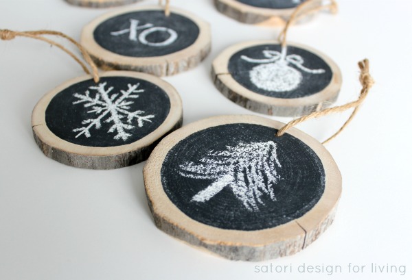 Log slice chalkboard ornaments