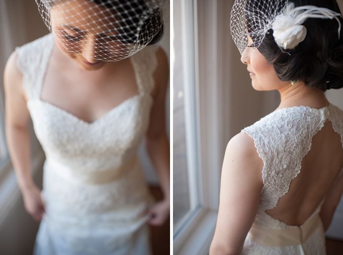 Soft birdcage veil with floral accent