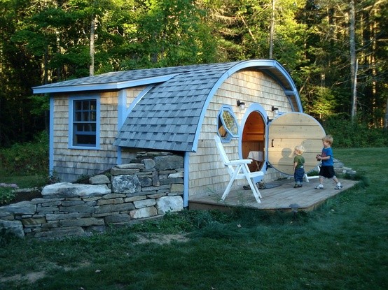Round door and stonework on a hobbit-style house