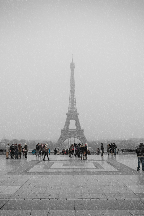 Snowy Paris street view