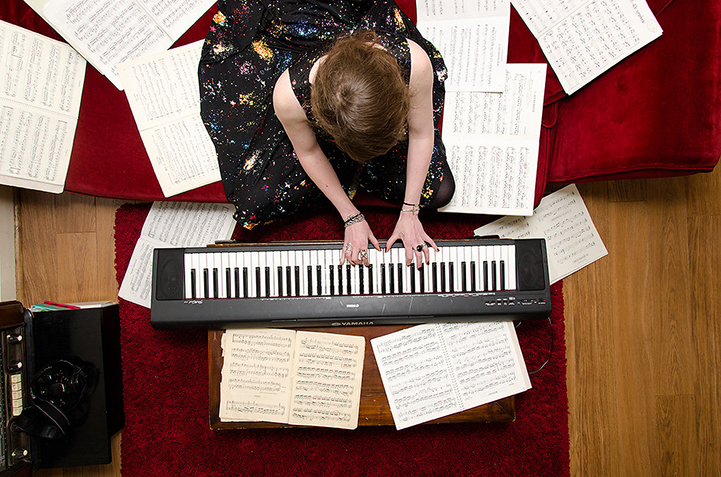 Person in a room photographed from above