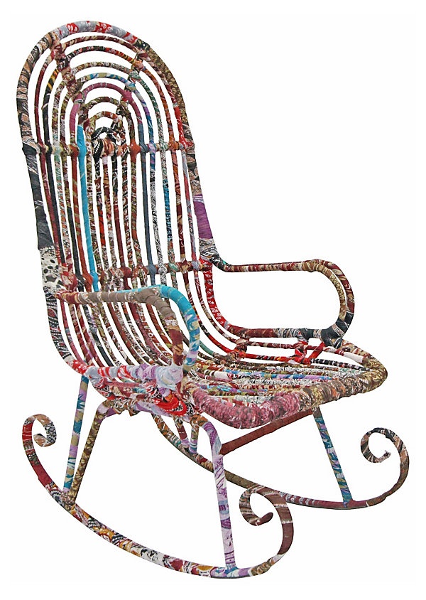 fabric-wrapped colorful rocking chair with arched back