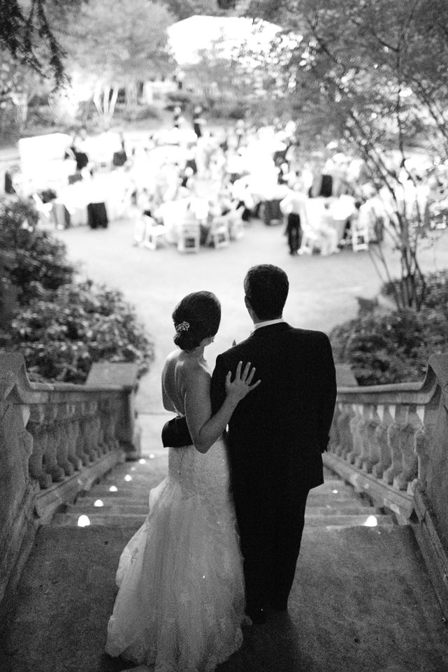 Vertical black and white wedding portrait