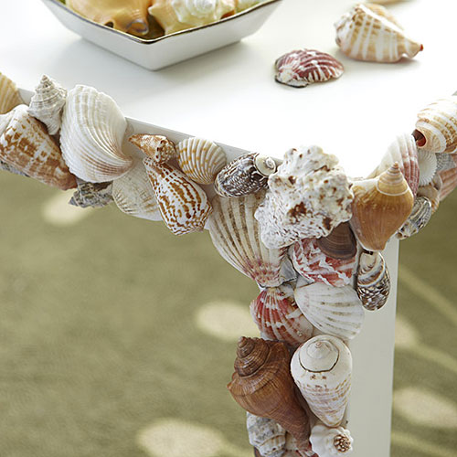 Coastal tablescape detail with shells