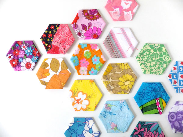 Paper pieced hexagon patchwork