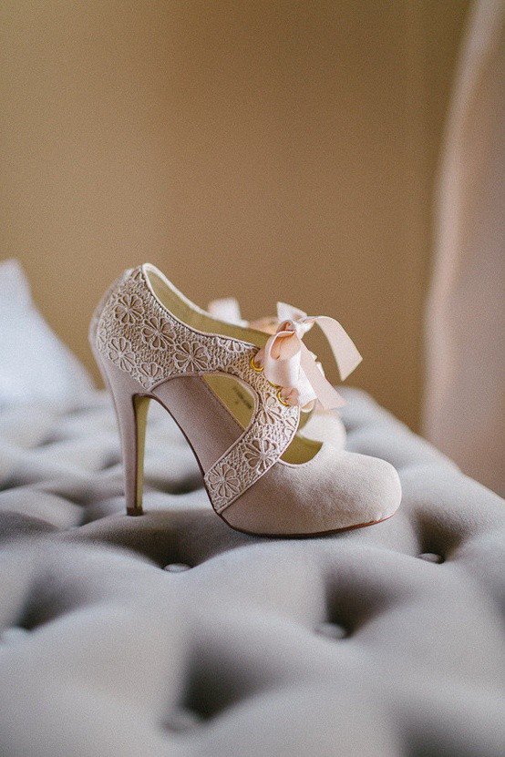 Elegant sparkling wedding shoe pair