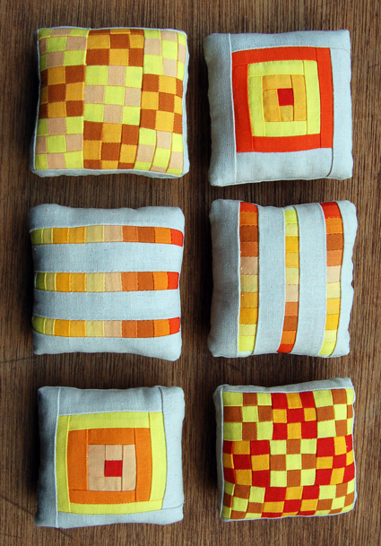 Miniature patchwork pincushions