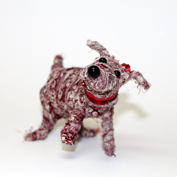 wire and fabric scrap puppy ornament