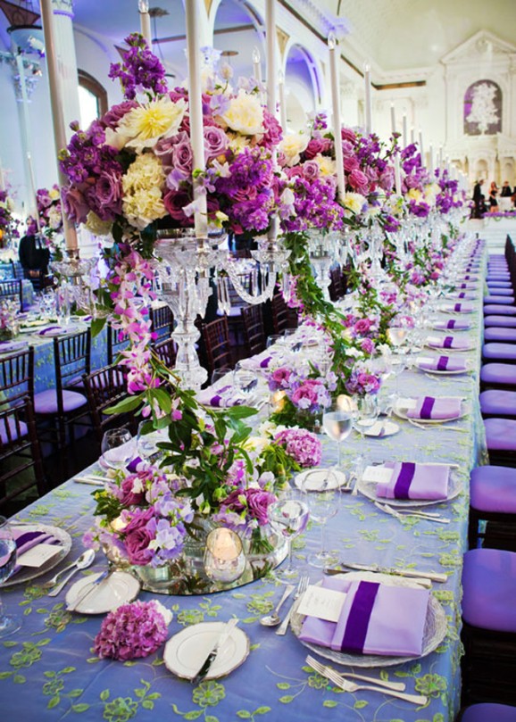 Layered wedding place setting and florals