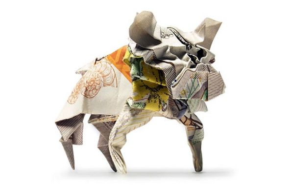 Won Park origami sculpture from currency