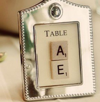 Table marker frame with Scrabble tiles