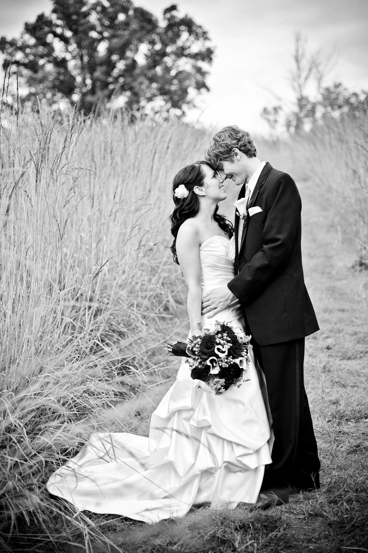Black and white wedding couple portrait