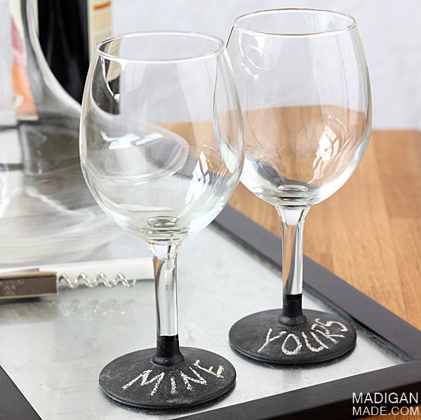 Chalkboard paint on wine glasses