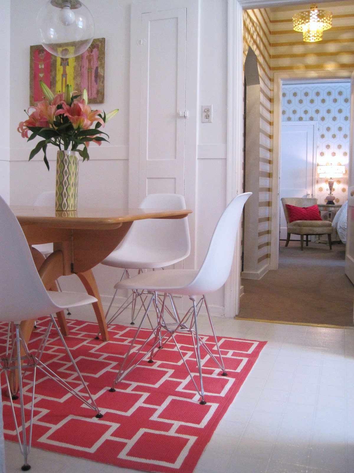 Pink geometric painted DIY rug