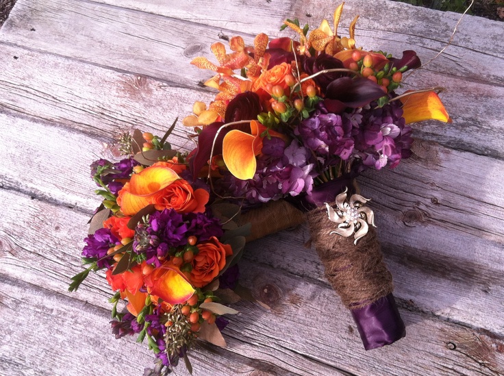 Fall floral wedding bouquet with mixed textures