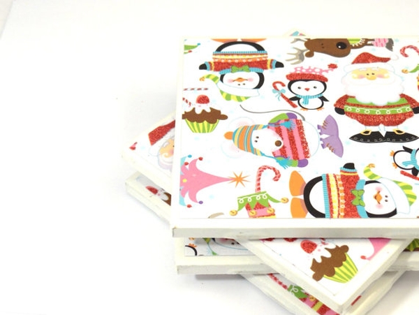 Printed handmade coasters with graphic designs
