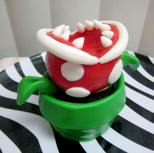 Super Mario Piranha Plant cupcake in a green pipe