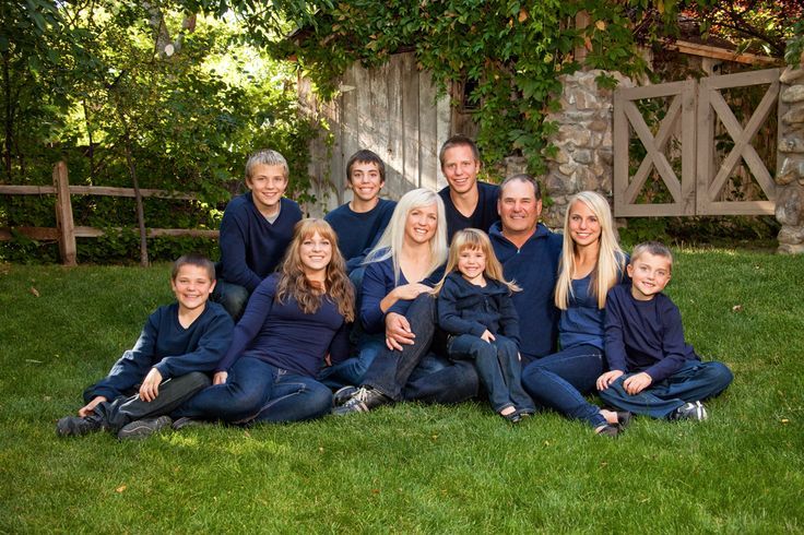 Large family posing outdoors